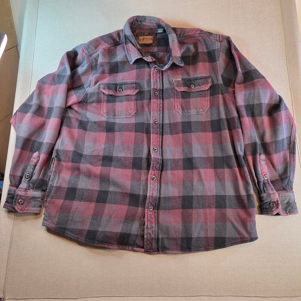 Orvis Men’s XXL Flannel Shirt Button Up Long Sleeve Plaid 100% Cotton